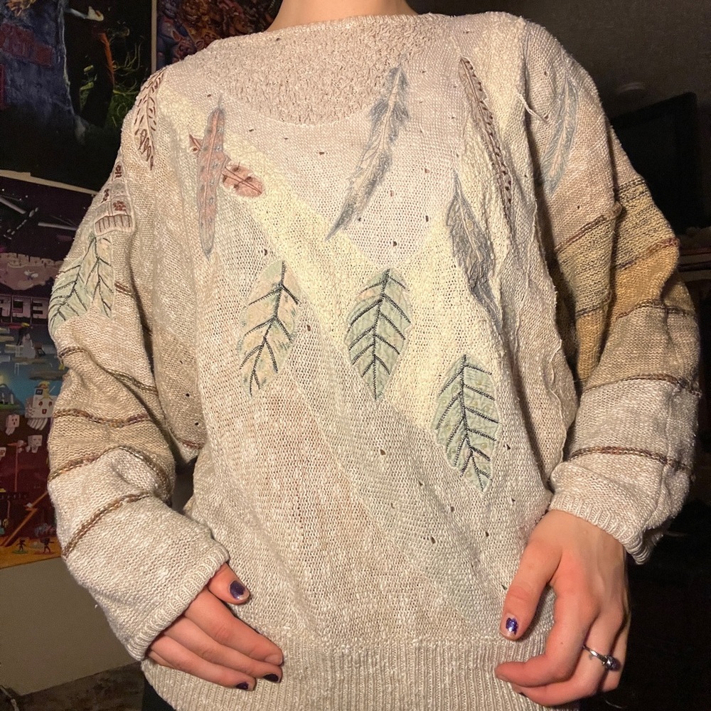 Cozy Beige Sweater with Leaf Design